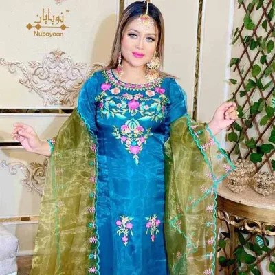 Peacock embroidered organza silk shalwar kameez