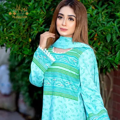 Aqua block embroidered cotton shalwar kameez