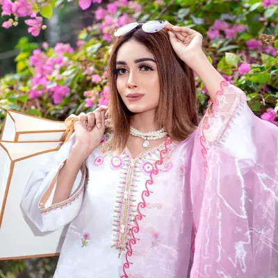White embroidered organza silk shalwar kameez