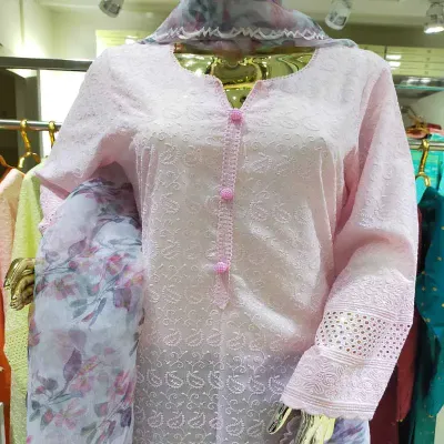 Chicken kari with pritned organza dupatta two piece