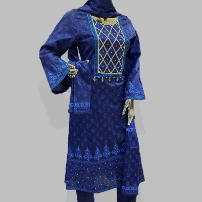 Navy Blue block embroidered cotton shalwar kameez