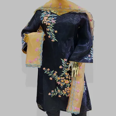 Black embroidered organza silk shalwar kameez