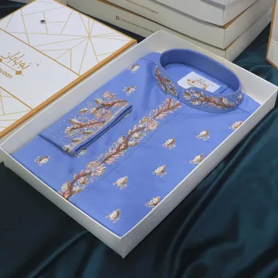 Steel Blue Zardozi Panjabi