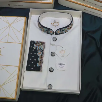 Premium White Zardozi Panjabi