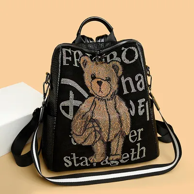MULTIFUNCTIONAL  DIAMOND CHUBBY BEAR GENUINE LEATHER WOMEN'S BACKPACK GB-B823B