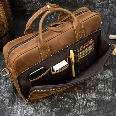GENUINE LEATHER RETRO BRIEFCASE BAG GB-3319Br
