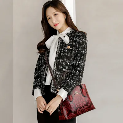 PEONY FLOWER TEXTURE EMBOSSED FESTIVE BRIDAL BAG CROSSBODY HANDBAG GB-8623R