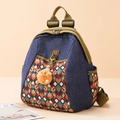 RETRO STYLE EMBROIDERED DIAMOND FABRIC WOMEN'S  BACKPACK GB-5061DIBL