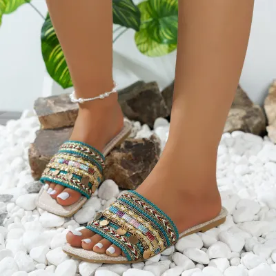 ETHNIC STYLE LEISURE BOHEMIAN ONE-LINE WOMEN'S SLIPPERS GB-5877