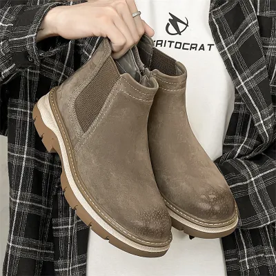 Genuine Leather Chain Chelsea Boots