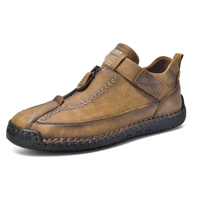 Cross-border leather low-top hand-stitched casual shoes