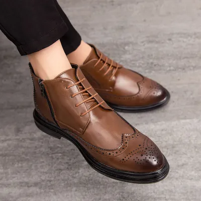 Business High-top Leather Ankle Boots Formal Men's Shoes