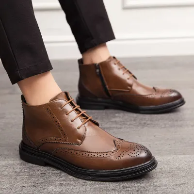 Business High-top Leather Ankle Boots Formal Men's Shoes