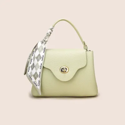 GENUINE LEATHER TRENDY WITH SILK SCARF LYCHEE PATTERN ONE-SHOULDER HANDBAG