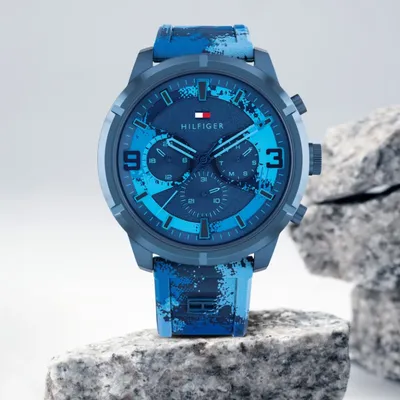 TOMMY HILFIGER BLUE DIAL MULTIFUNCTION SILICON MEN'S WATCH