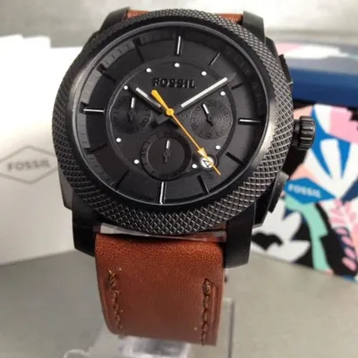 Men's Fossil Machine Brown Leather Chronograph Watch