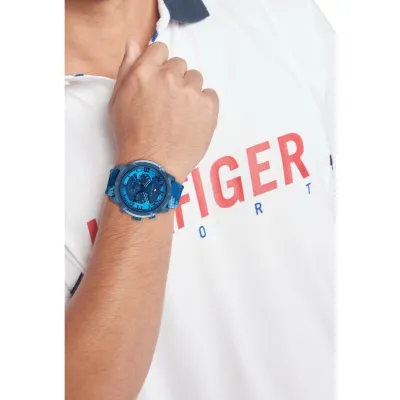 TOMMY HILFIGER BLUE DIAL MULTIFUNCTION SILICON MEN'S WATCH