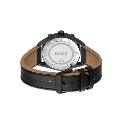 Hugo Boss Center Court Black Dial Leather Strap Men's Watch
