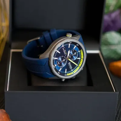 HUGO BOSS Globetrotter Blue Silicone Strap Blue Dial Chronograph Quartz Watch