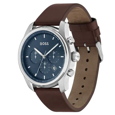 Hugo Boss Brown Leather Blue Dial Chronograph Men's Watch