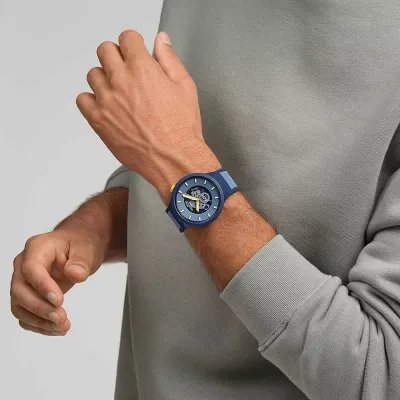 Swatch BELOW THE HORIZON Quartz Dark Blue Dial Rubber Strap Men’s Watch 