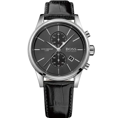 Hugo Boss Jet Black Dial Leather Strap Men's Watch 