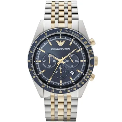 Emporio Armani Tazio Blue Dial Two Tone Men's Watch
