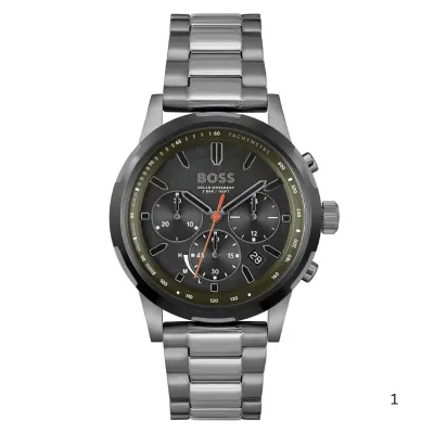 Hugo Boss Grey Steel Olive Green Dial Solar-Chronograph Men's Watch 