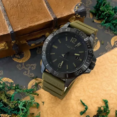 TOMMY HILFIGER- RYAN BLACK DIAL GREEN SILICON STRAP WATCH