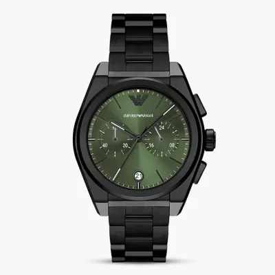 Emporio Armani Green Dial Black Strap Chronograph Watch 