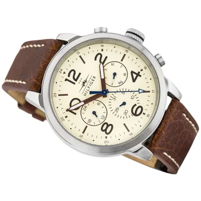 Tommy Hilfiger Jake Multifunction Beige Dial Brown Leather Men's Watch