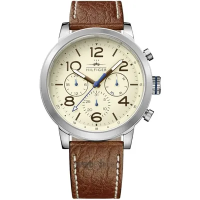 Tommy Hilfiger Jake Multifunction Beige Dial Brown Leather Men's Watch
