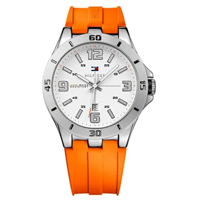 Tommy Hilfiger White Dial Orange Silicone Men's Watch 