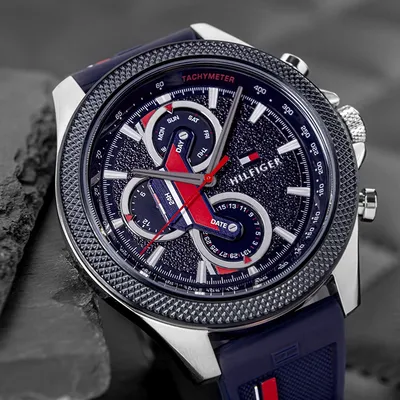 TOMMY HILFIGER CLARK MULTIFUNCTION BLUE DIAL SILICONE STRAP WATCH