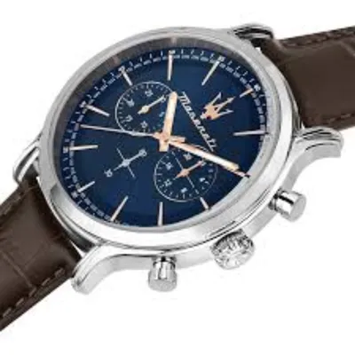 Maserati Leather Epoca Chronograph Blue Dial Men Watch