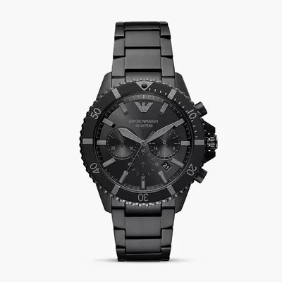 Emporio Armani Diver All Black Stainless Steel Chronograph Men's Watch