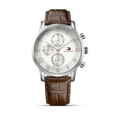 Tommy Hilfiger Men's White Dial Leather Band Watch 