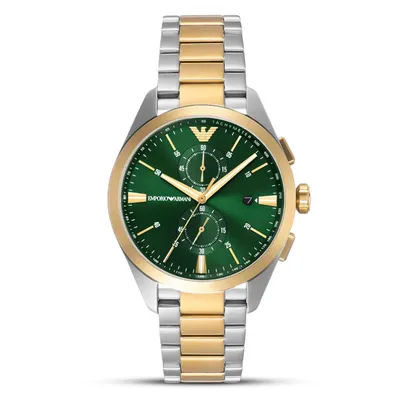 Emporio Armani Chronograph Quartz Green Dial Two-Tone Men's Watch