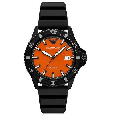 Emporio Armani World Explorer Rubber Strap Black Dial Men's Watch