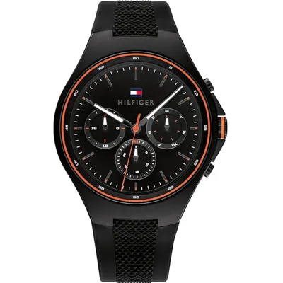 Tommy Hilfiger Justin Black Dial Black Rubber Strap Watch For Men