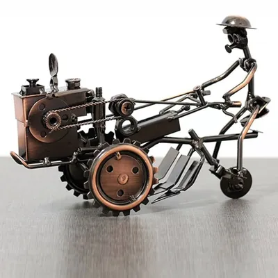 Vintage Handcrafted Iron Tractor Bronze Tone Collectible Iron Art, Creative Gift