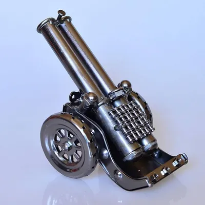 Metal Army Tank World War Canon - Two Main Gun Chained Military Metal Collectible Sculpture - Great for Gift