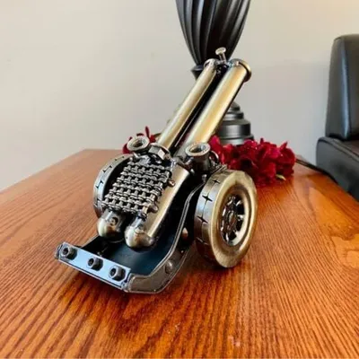 Metal Army Tank World War Canon - Two Main Gun Chained Military Metal Collectible Sculpture - Great for Gift