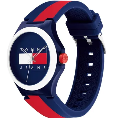 Tommy Hilfiger Navy & Red Silicone Band Navy Dial Unisex Watch 