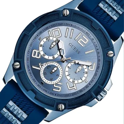 Guess Delta Blue Dial Blue Silicone Strap Watch for Men