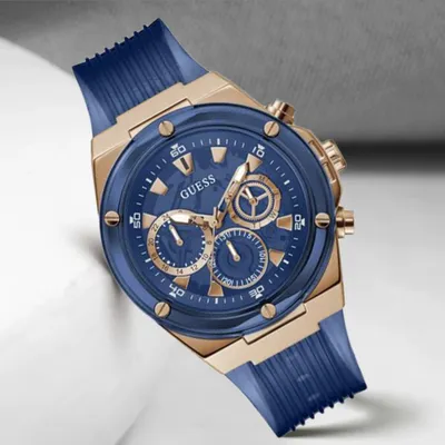 Guess Matrix Multifunction Blue Dial Blue Rubber Strap Watch