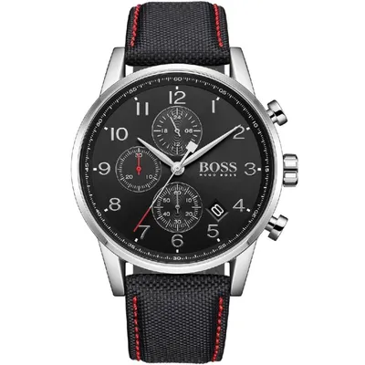 Hugo Boss Navigator Black Dial Black Leather Strap Watch