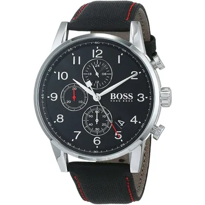 Hugo Boss Navigator Black Dial Black Leather Strap Watch