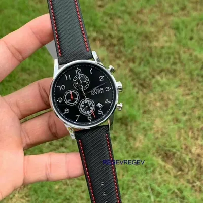 Hugo Boss Navigator Black Dial Black Leather Strap Watch