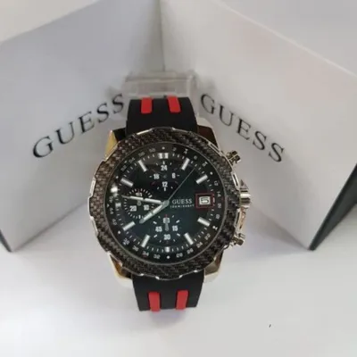 Guess Octane Chronograph Black Dial Two Tone Silicone Strap Watch 
